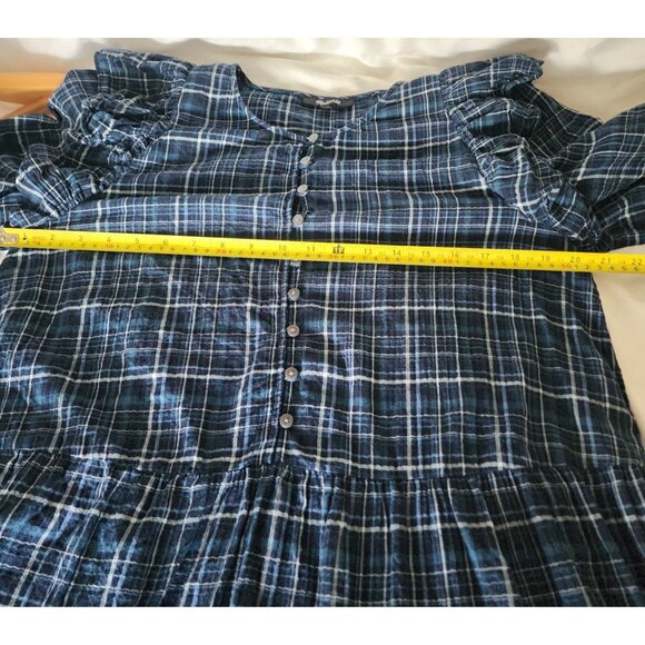 Madewell Women's Plaid Ruffle-Trim Button-Down Dress Prairie Style 80s Size M - Picture 8 of 8